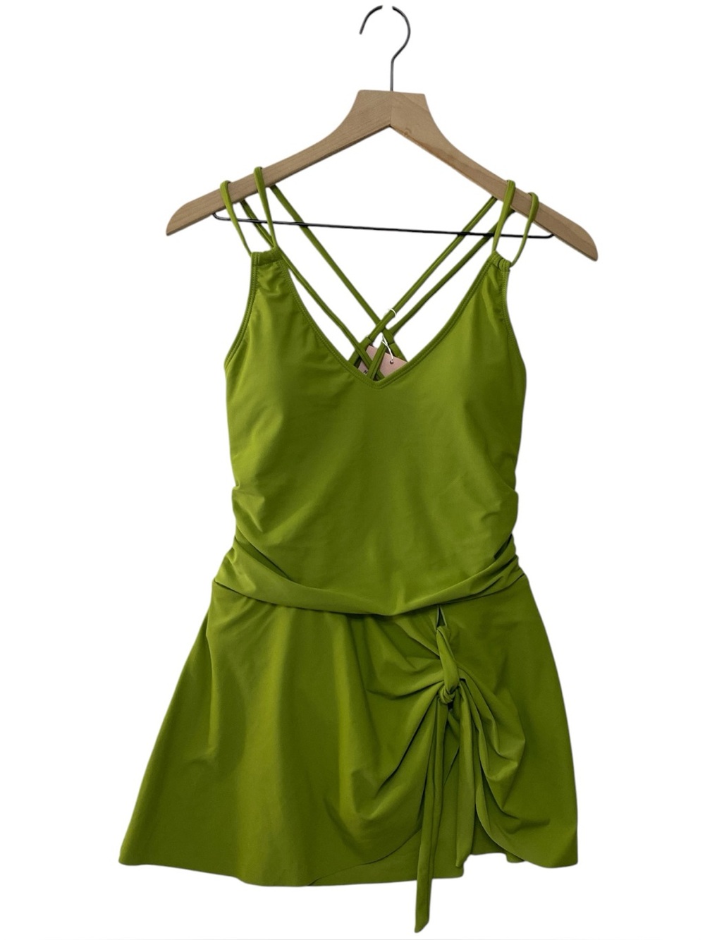 Strappy One-Piece Swimsuit Size S Olive Green Attached Skirt Swimdress NWT